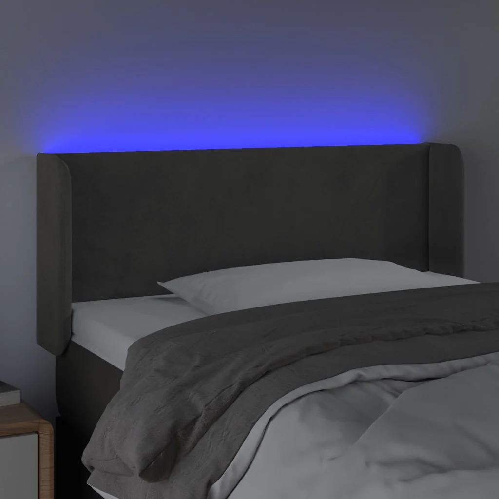 sengegavl med LED-lys 93x16x78/88 cm fløjl mørkegrå - Image 4