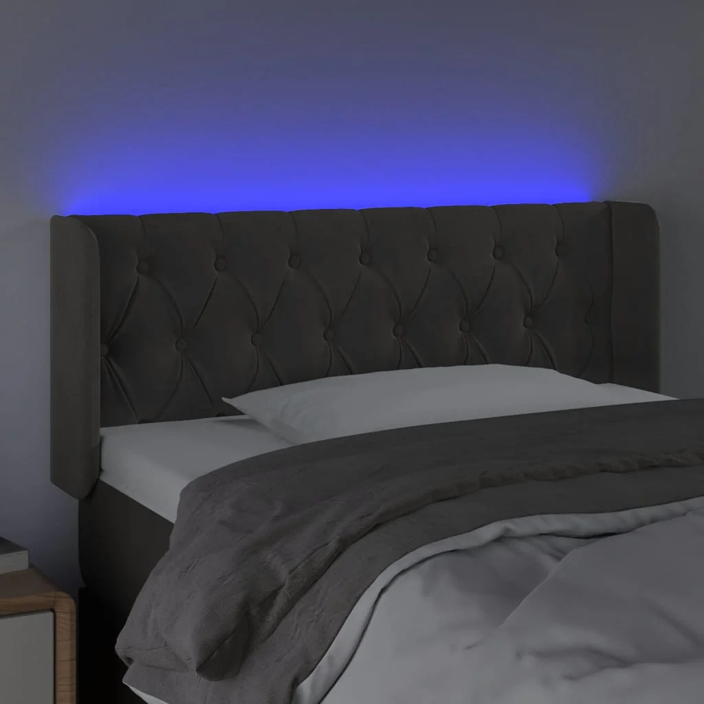 sengegavl med LED-lys 93x16x78/88 cm fløjl mørkegrå - Image 4