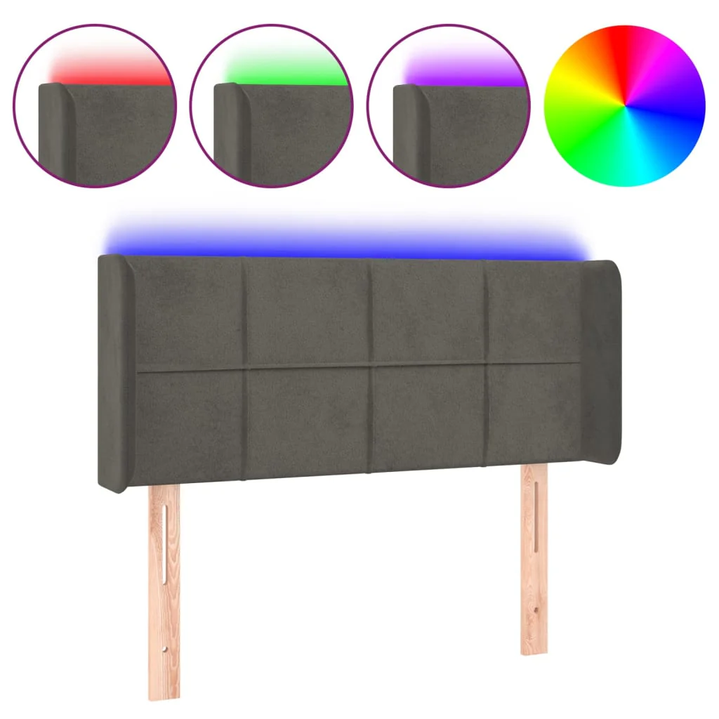 sengegavl med LED-lys 93x16x78/88 cm fløjl mørkegrå - Image 2