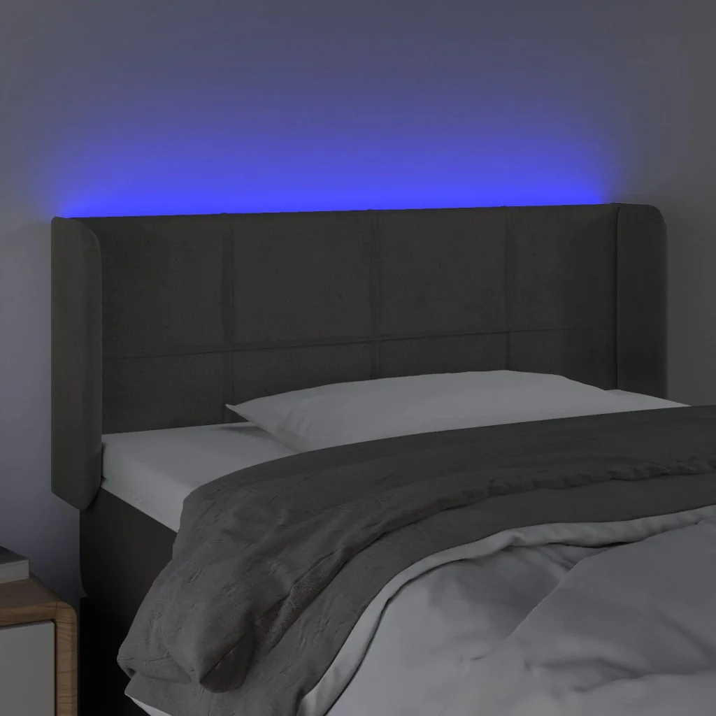 sengegavl med LED-lys 93x16x78/88 cm fløjl mørkegrå - Image 4