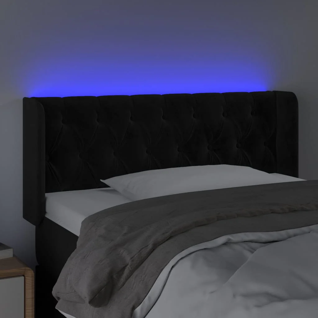 sengegavl med LED-lys 93x16x78/88 cm fløjl sort - Image 4