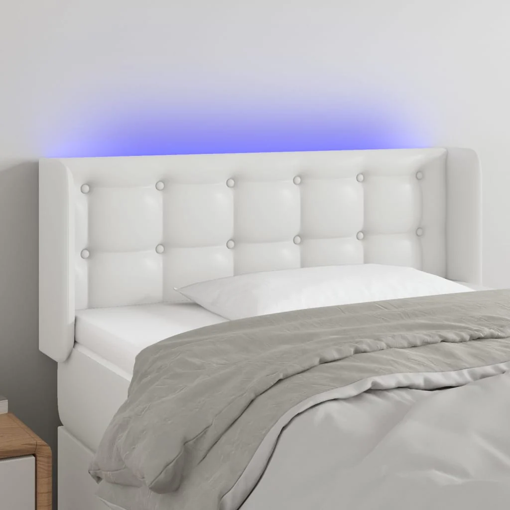 sengegavl med LED-lys 93x16x78/88 cm kunstlæder hvid