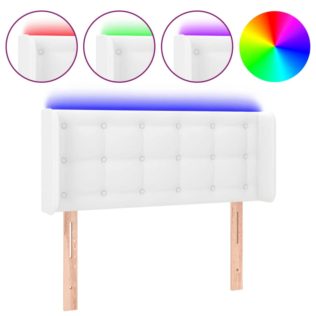 sengegavl med LED-lys 93x16x78/88 cm kunstlæder hvid - Image 2