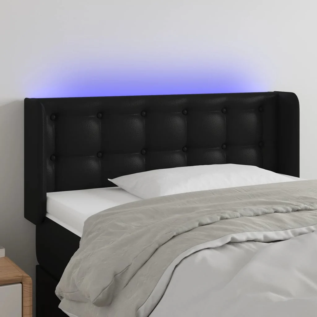 sengegavl med LED-lys 93x16x78/88 cm kunstlæder sort