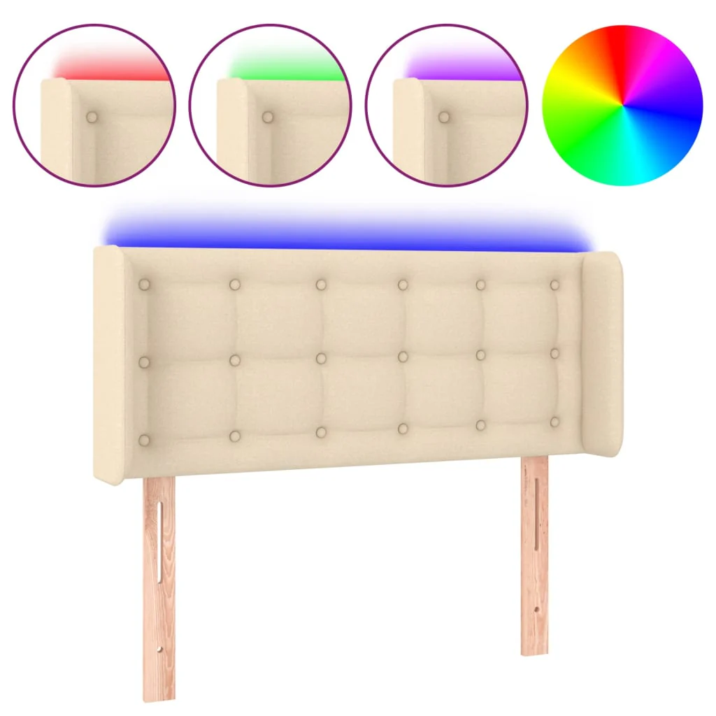 sengegavl med LED-lys 93x16x78/88 cm stof cremefarvet - Image 2