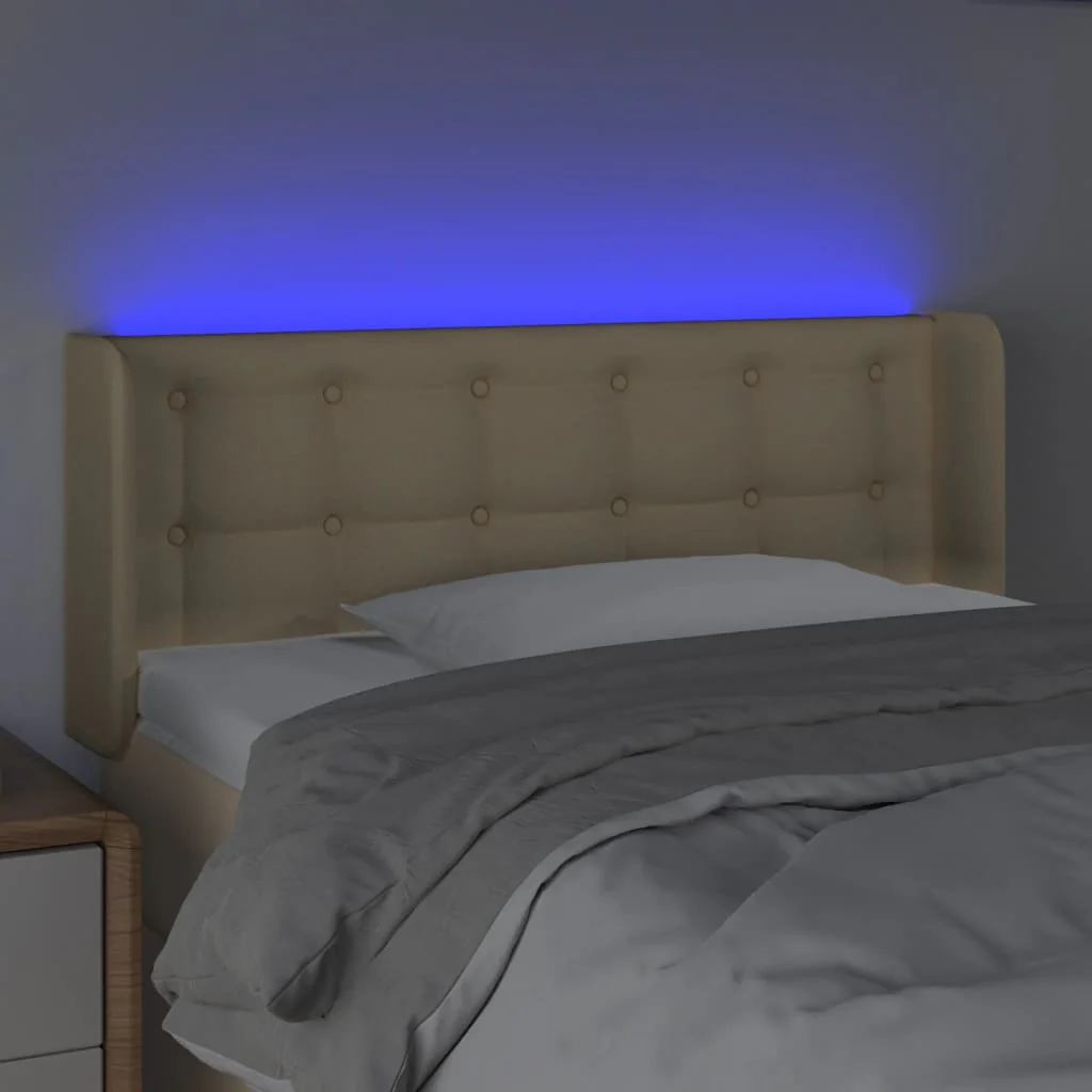 sengegavl med LED-lys 93x16x78/88 cm stof cremefarvet - Image 4