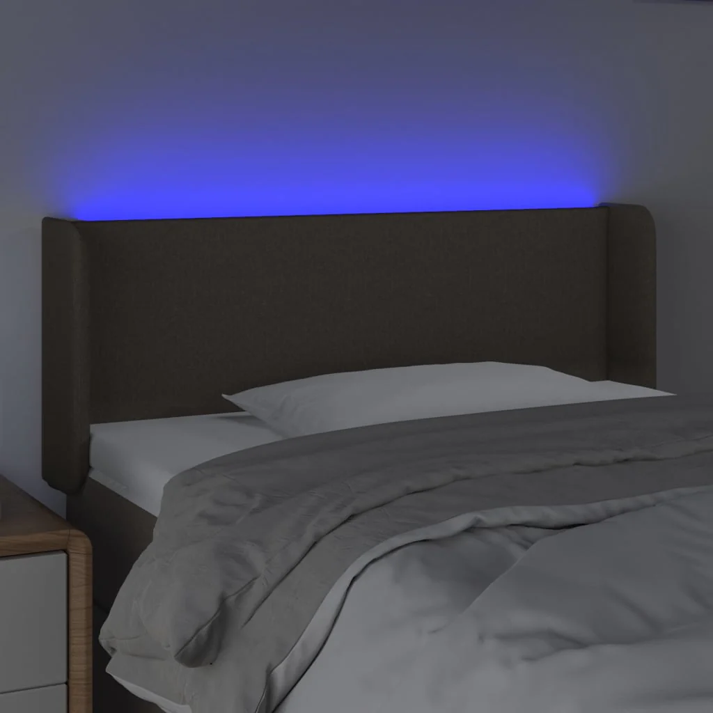 sengegavl med LED-lys 93x16x78/88 cm stof gråbrun - Image 4