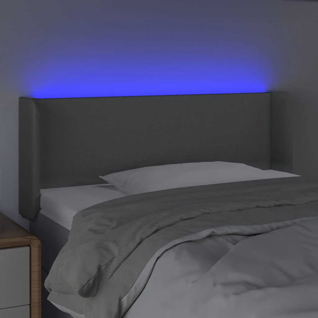 sengegavl med LED-lys 93x16x78/88 cm stof lysegrå - Image 4