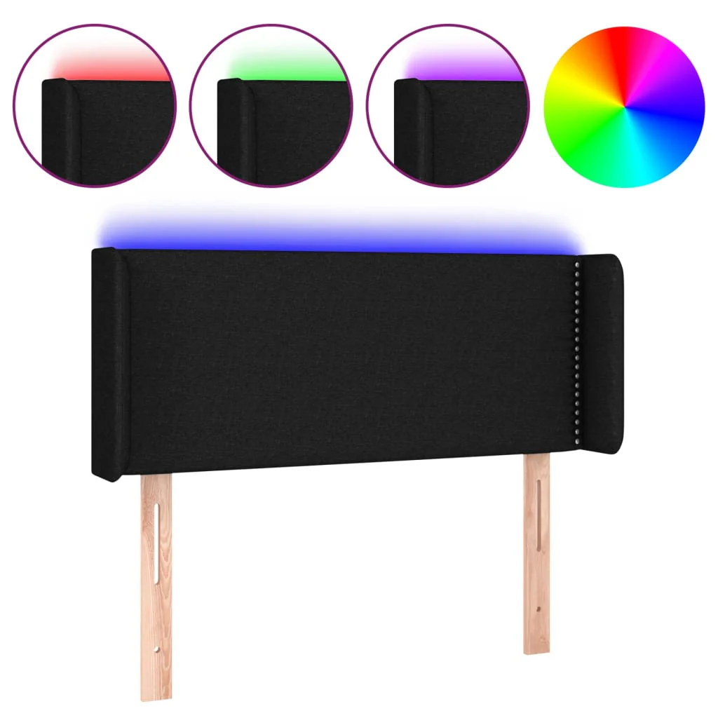 sengegavl med LED-lys 93x16x78/88 cm stof sort - Image 2