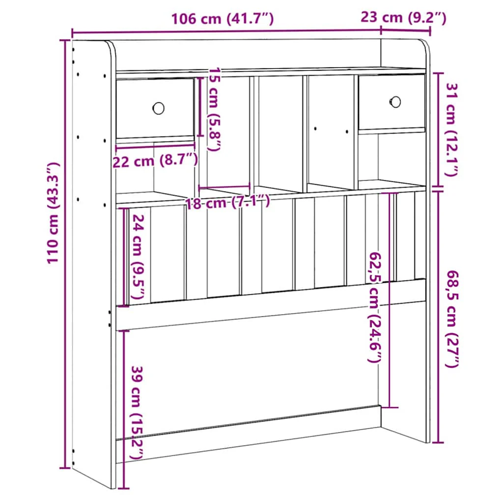 sengegavl med opbevaring 100 cm massivt fyrretræ gyldenbrun - Image 9