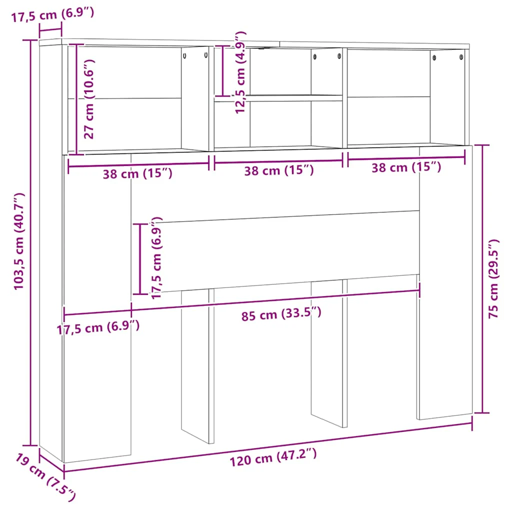 sengegavl med opbevaring 120x19x103,5 cm sonoma-eg - Image 7