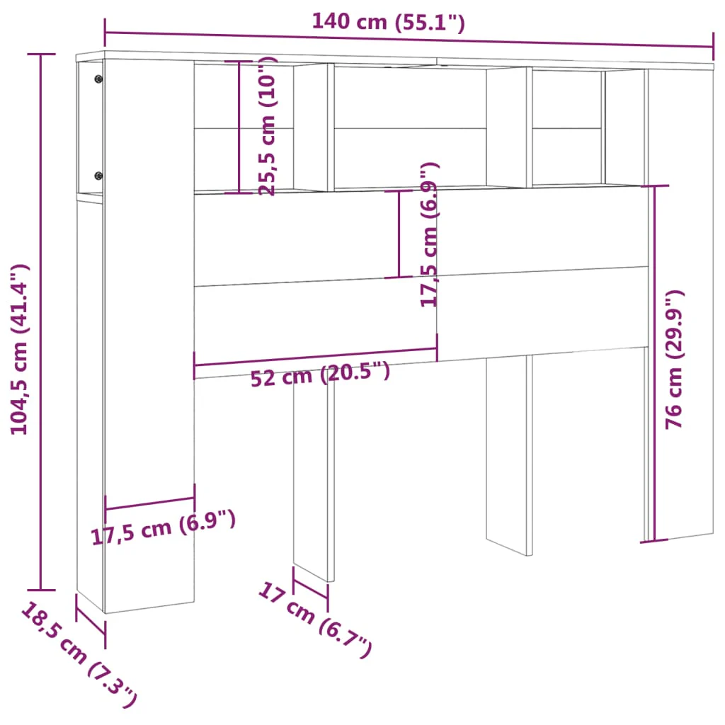 sengegavl med opbevaring 140x18,5x104,5 cm betongrå - Image 6