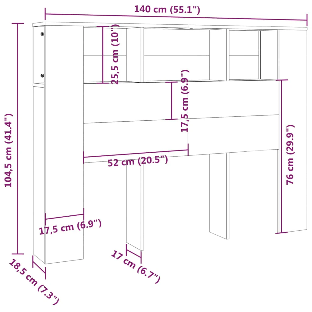 sengegavl med opbevaring 140x18,5x104,5 cm røget egetræsfarve - Image 6