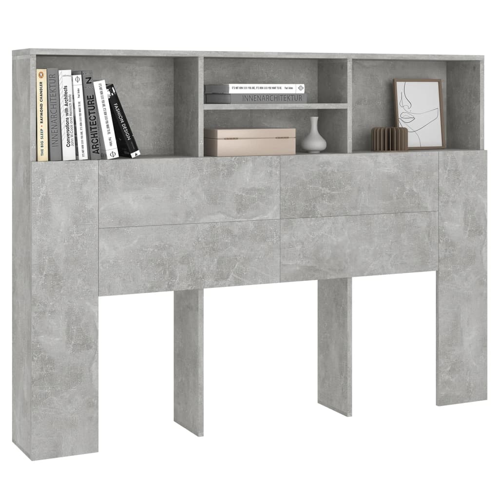 sengegavl med opbevaring 140x19x103,5 cm betongrå - Image 4
