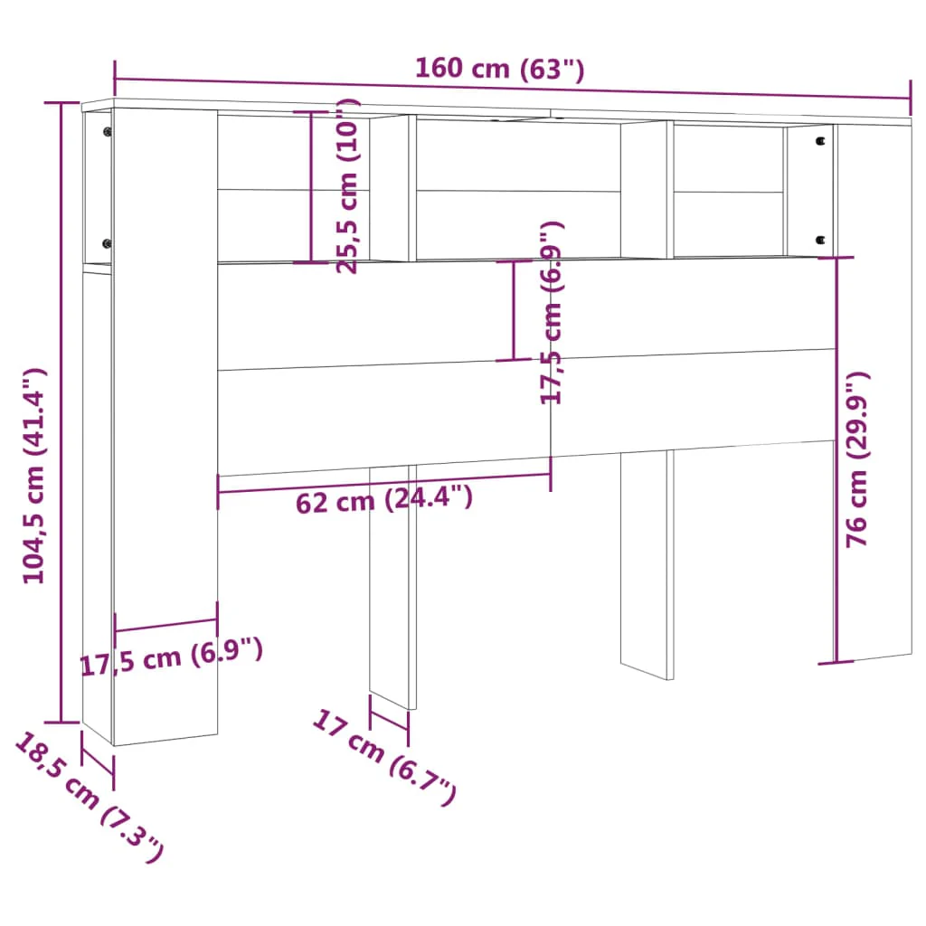 sengegavl med opbevaring 160x18,5x104,5 cm betongrå - Image 6