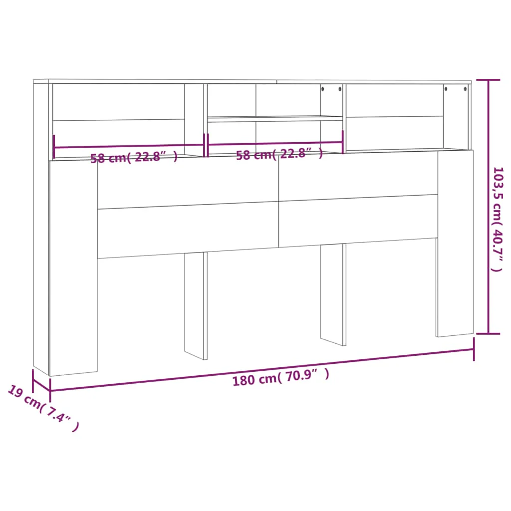 sengegavl med opbevaring 180x19x103,5 cm betongrå - Image 6