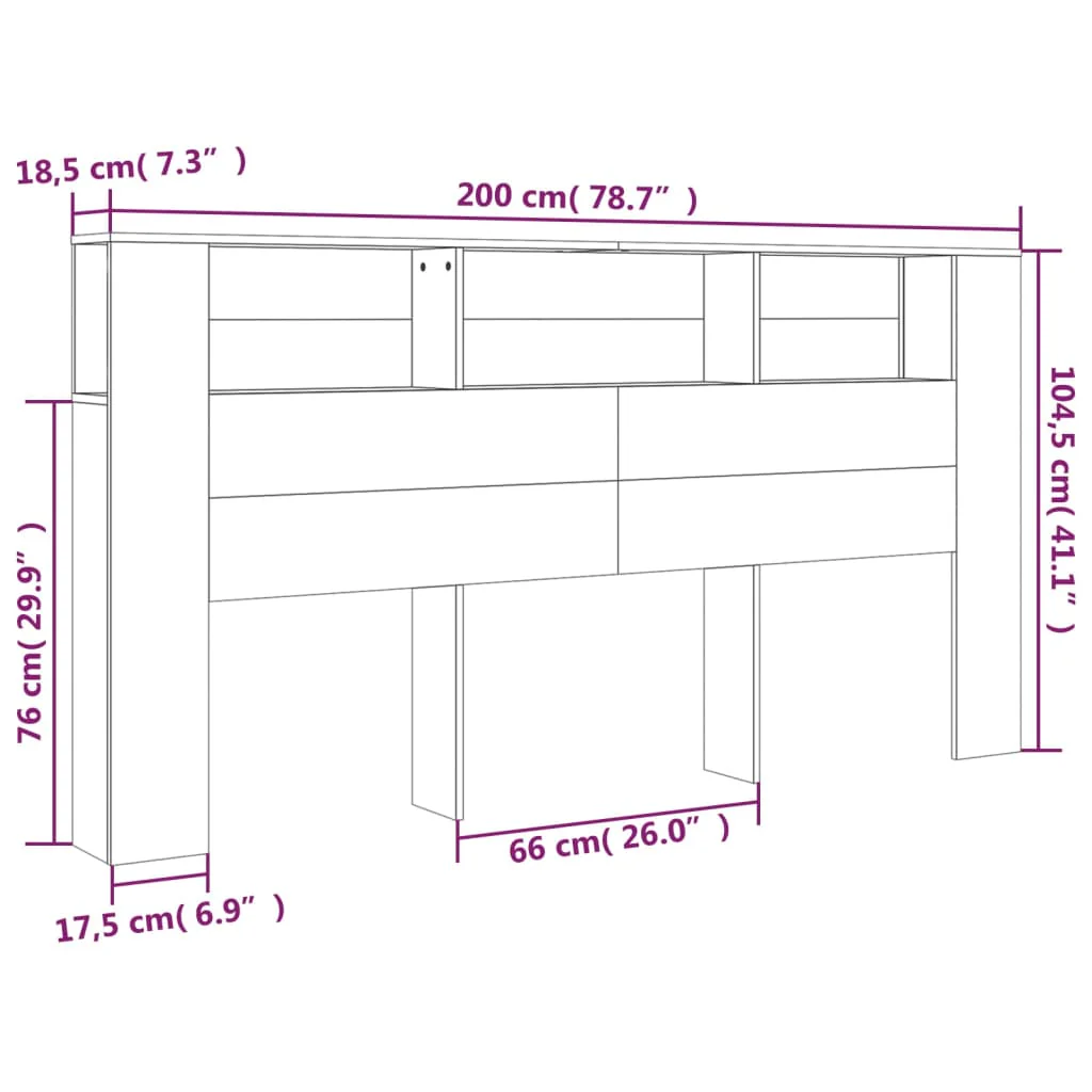 sengegavl med opbevaring 200x18,5x104,5 cm betongrå - Image 7