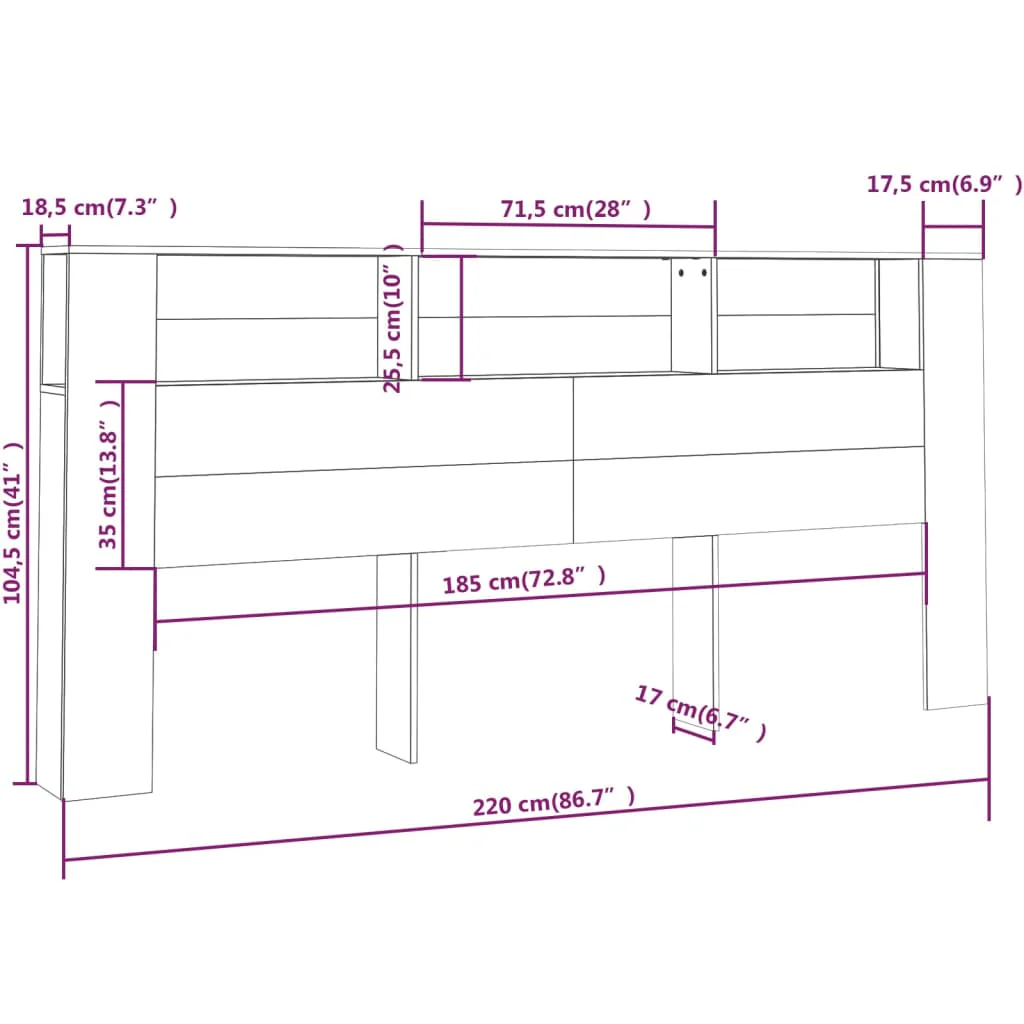 sengegavl med opbevaring 220x18,5x104,5 cm sort - Image 6