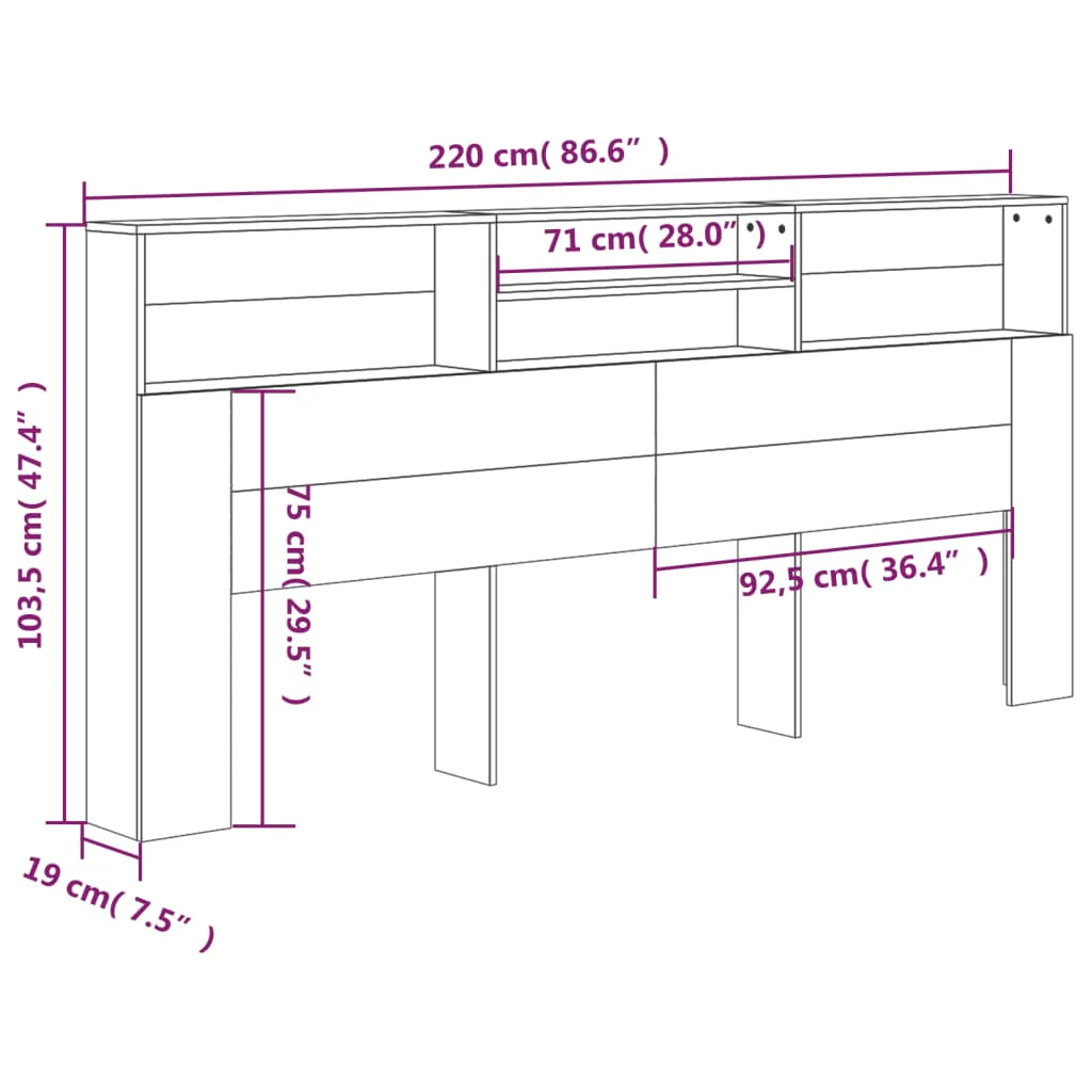 sengegavl med opbevaring 220x19x103,5 cm sort - Image 7