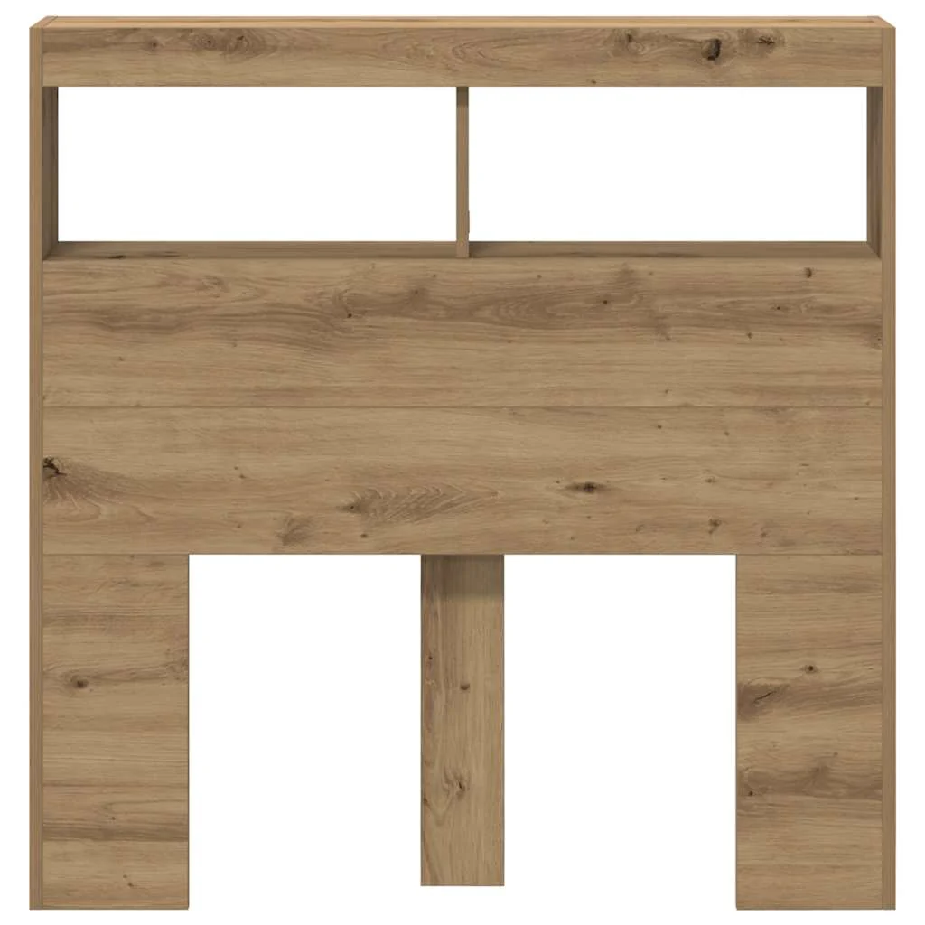 sengegavl med opbevaring og LED-lys 100x17x102 cm kunsteg - Image 7