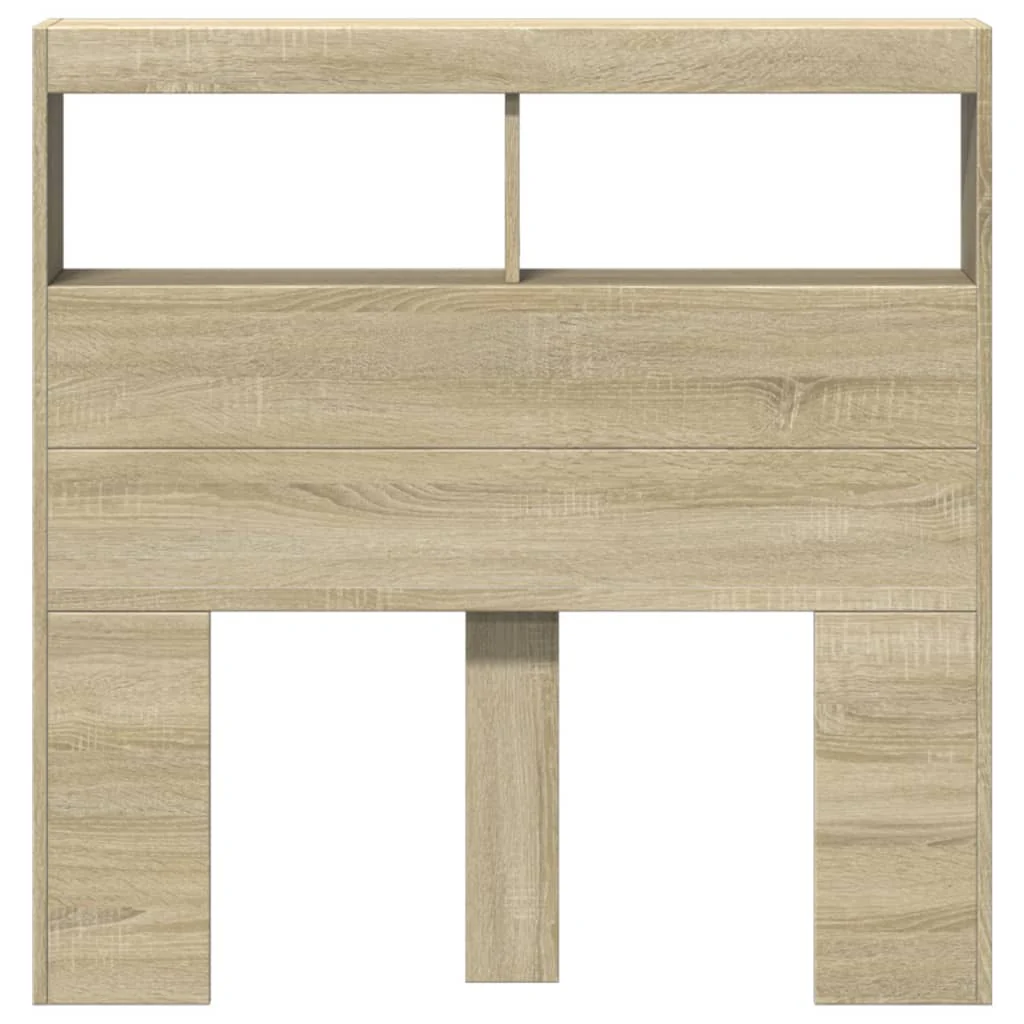 sengegavl med opbevaring og LED-lys 100x17x102 cm sonoma-eg - Image 6