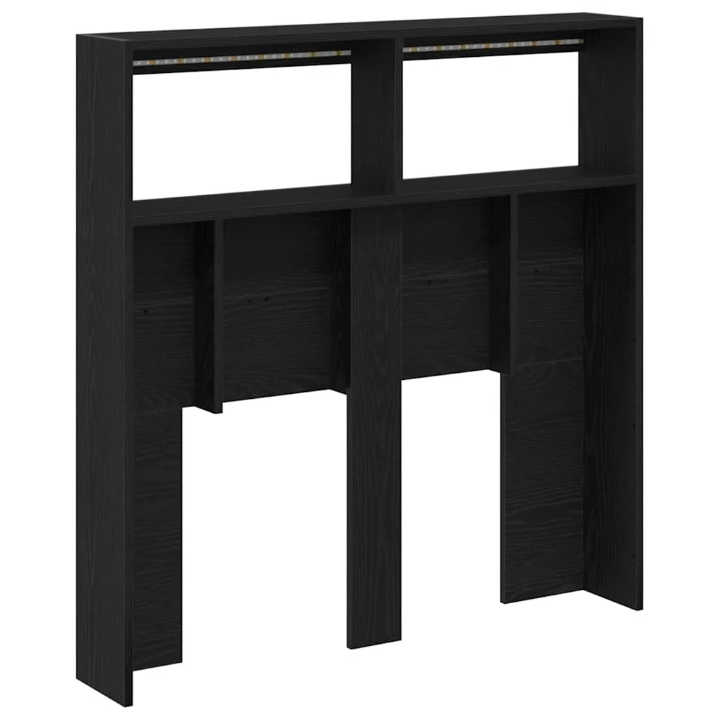 sengegavl med opbevaring og LED-lys 100x17x102 cm sort eg - Image 8
