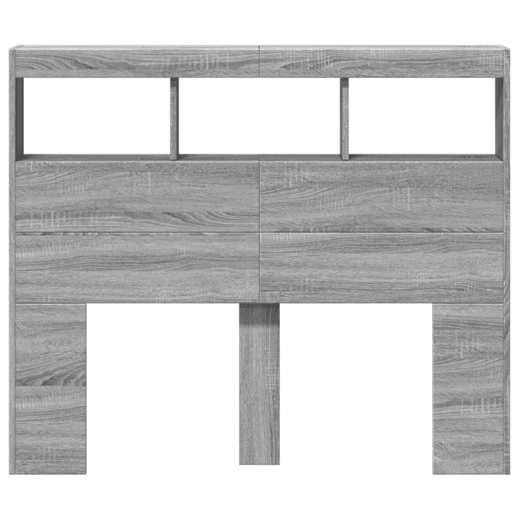 sengegavl med opbevaring og LED-lys 120x17x102 cm grå sonoma-eg - Image 4