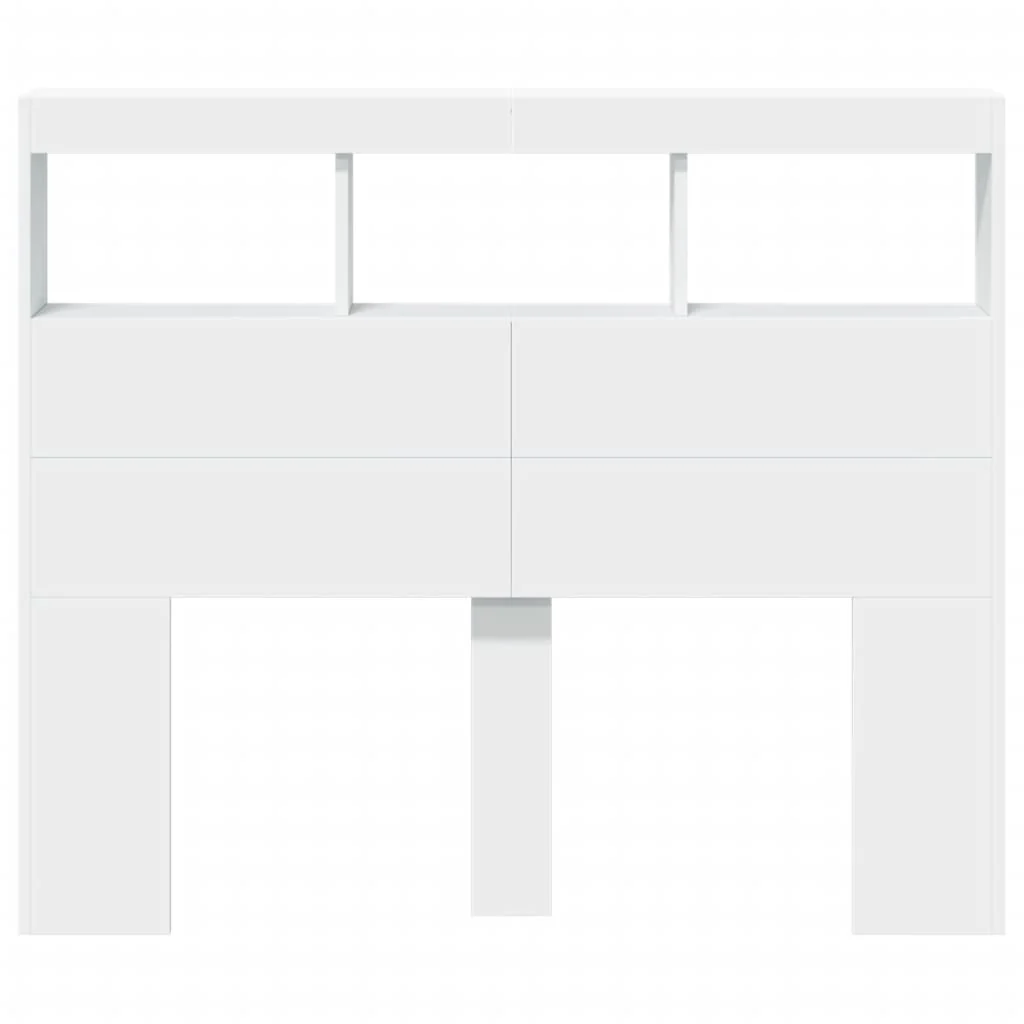 sengegavl med opbevaring og LED-lys 120x17x102 cm hvid - Image 6