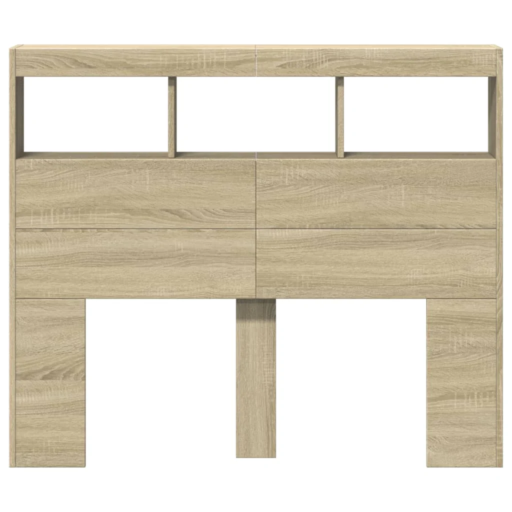 sengegavl med opbevaring og LED-lys 120x17x102 cm sonoma-eg - Image 6
