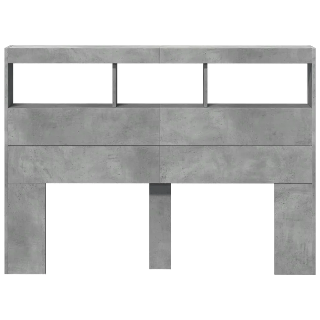 sengegavl med opbevaring og LED-lys 140x17x102 cm betongrå - Image 6