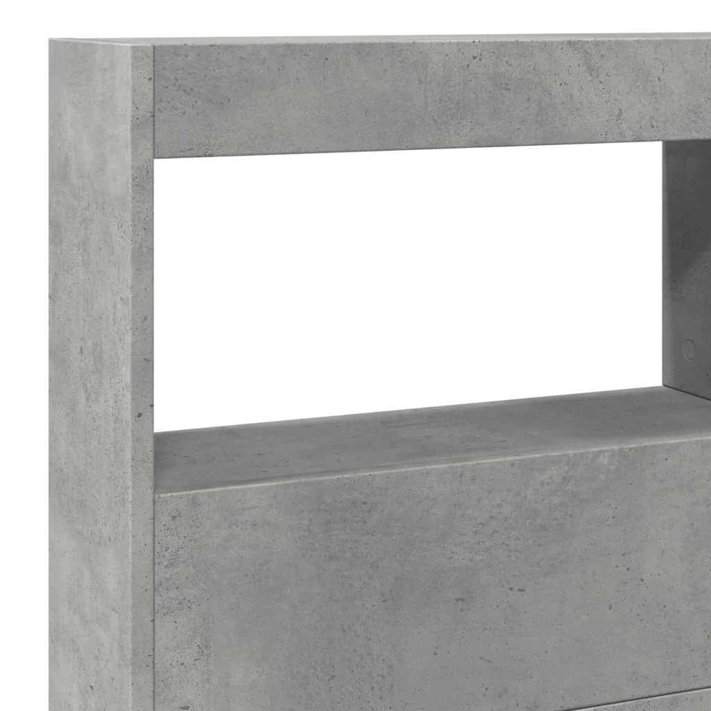 sengegavl med opbevaring og LED-lys 140x17x102 cm betongrå - Image 8