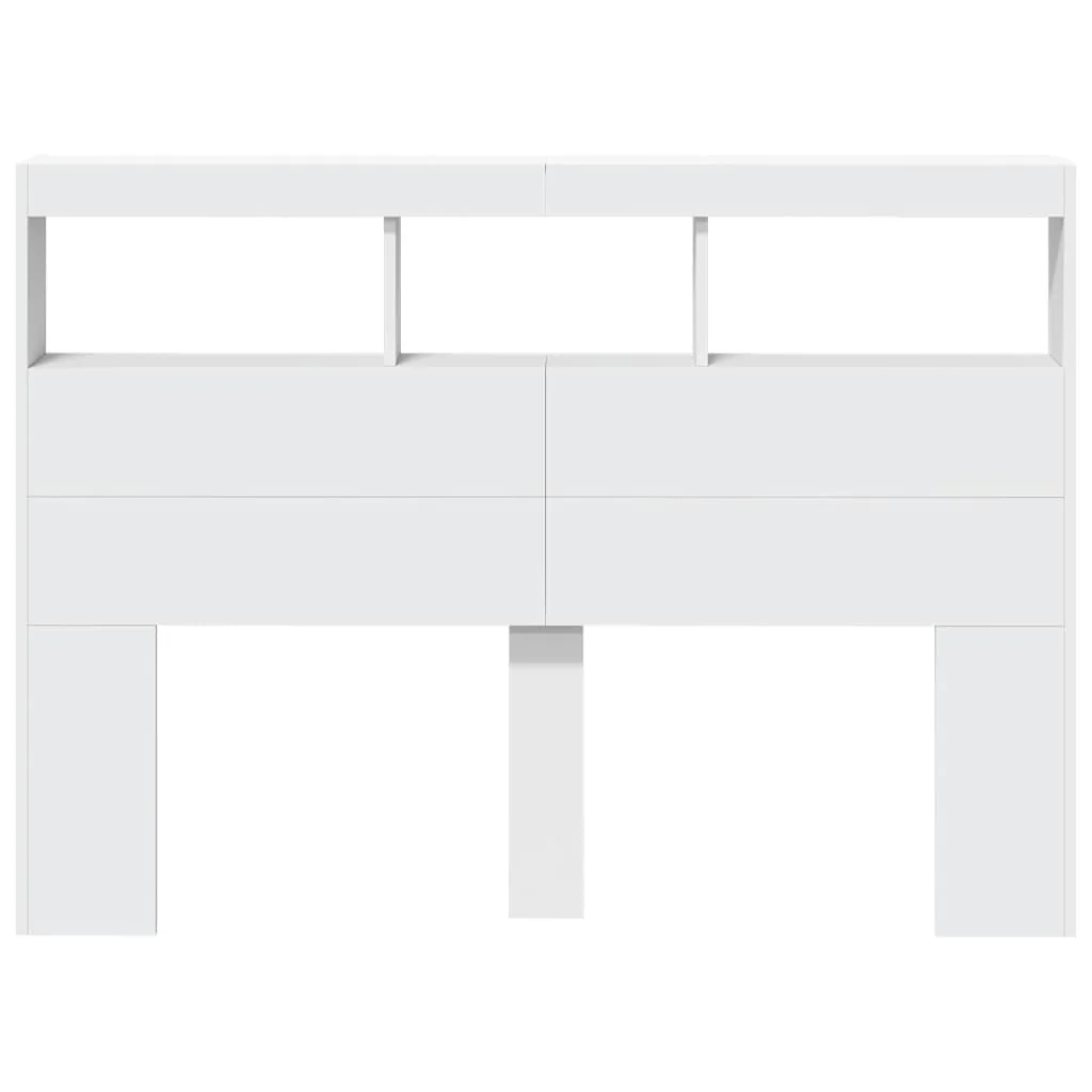 sengegavl med opbevaring og LED-lys 140x17x102 cm hvid - Image 6