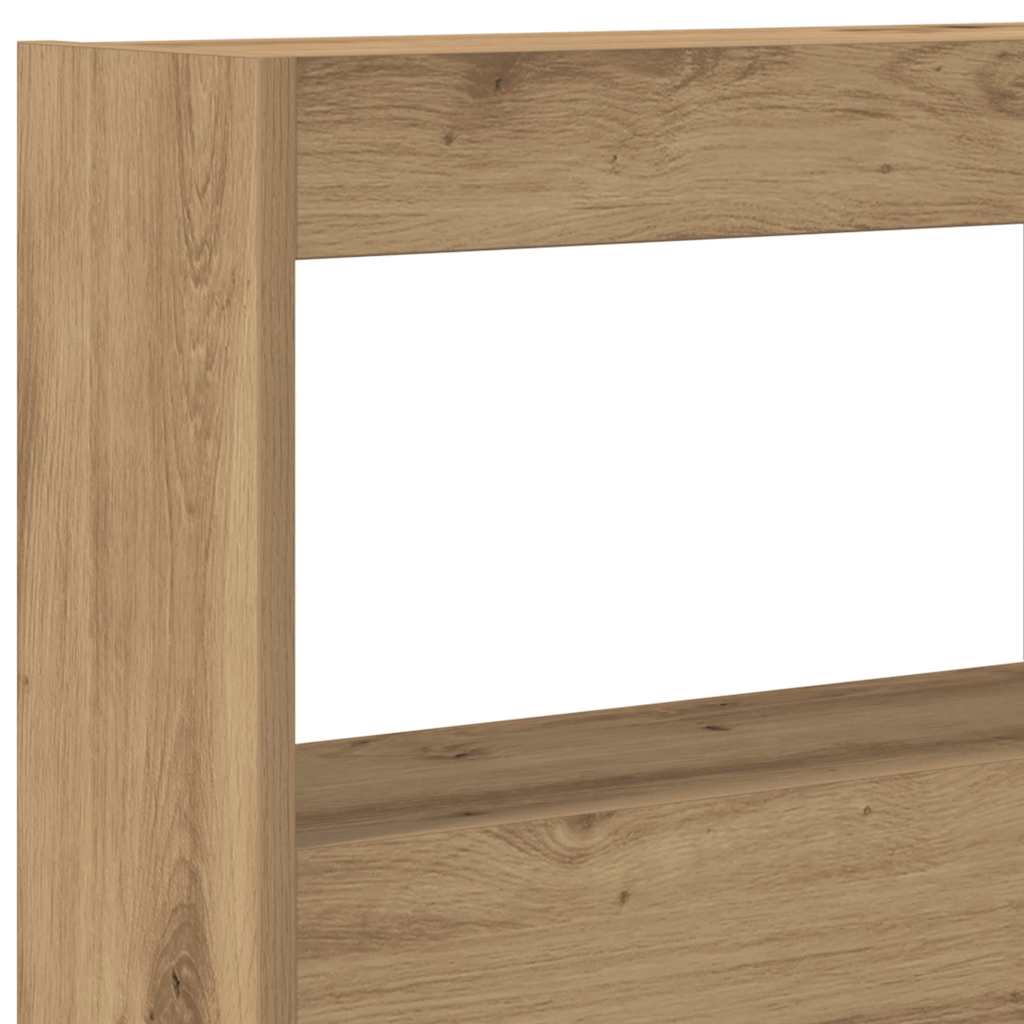 sengegavl med opbevaring og LED-lys 140x17x102 cm kunsteg - Image 9