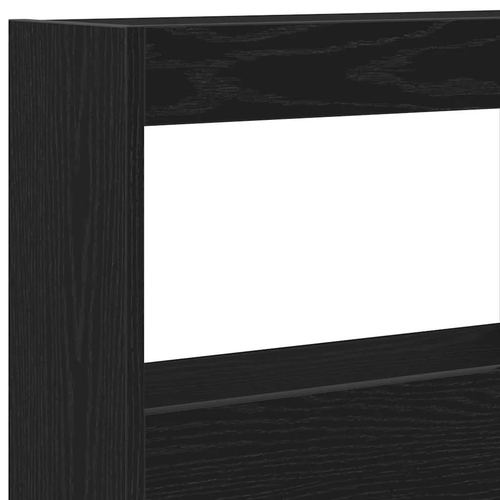 sengegavl med opbevaring og LED-lys 140x17x102 cm sort eg - Image 9