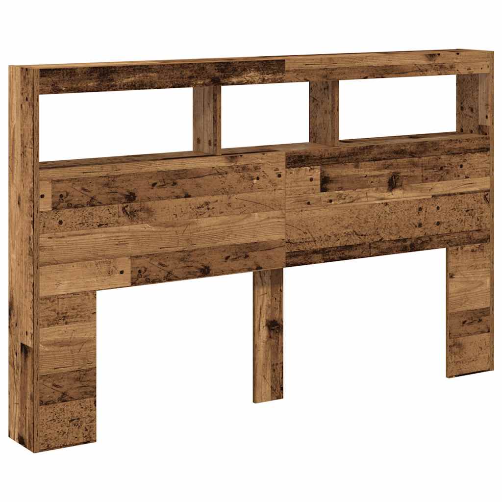 sengegavl med opbevaring og LED-lys 160x17x102 cm antikt træ - Image 6