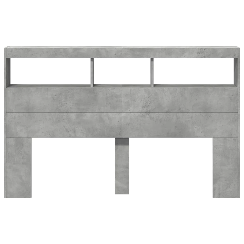sengegavl med opbevaring og LED-lys 160x17x102 cm betongrå - Image 6