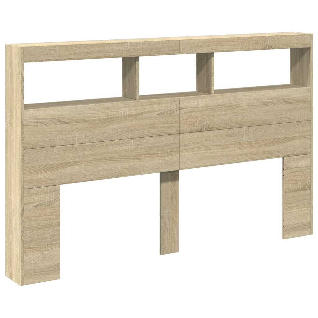sengegavl med opbevaring og LED-lys 160x17x102 cm sonoma-eg - Image 3
