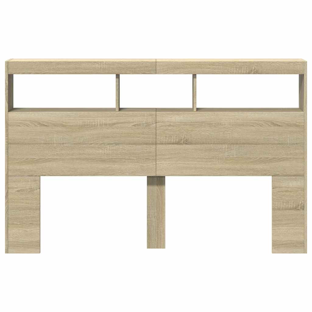 sengegavl med opbevaring og LED-lys 160x17x102 cm sonoma-eg - Image 6