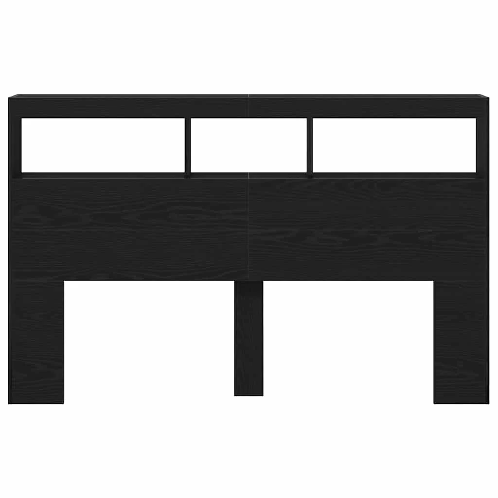 sengegavl med opbevaring og LED-lys 160x17x102 cm sort eg - Image 7