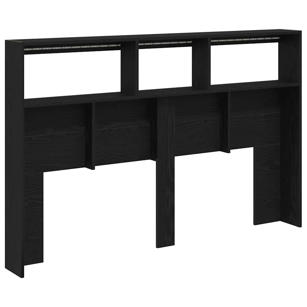 sengegavl med opbevaring og LED-lys 160x17x102 cm sort eg - Image 8