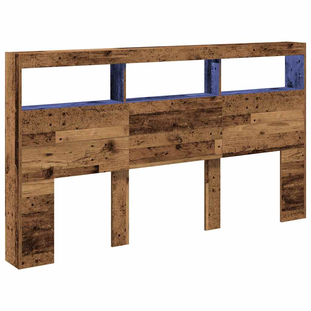 sengegavl med opbevaring og LED-lys 180x17x102 cm antikt træ - Image 3