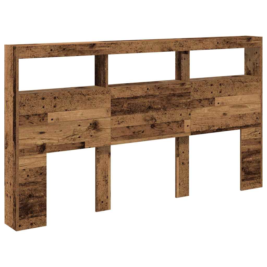 sengegavl med opbevaring og LED-lys 180x17x102 cm antikt træ - Image 6