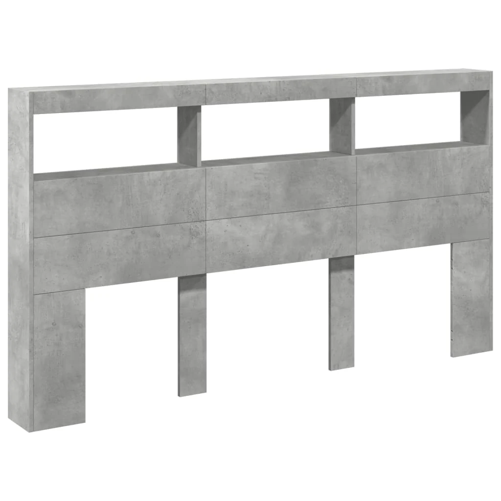 sengegavl med opbevaring og LED-lys 180x17x102 cm betongrå - Image 3