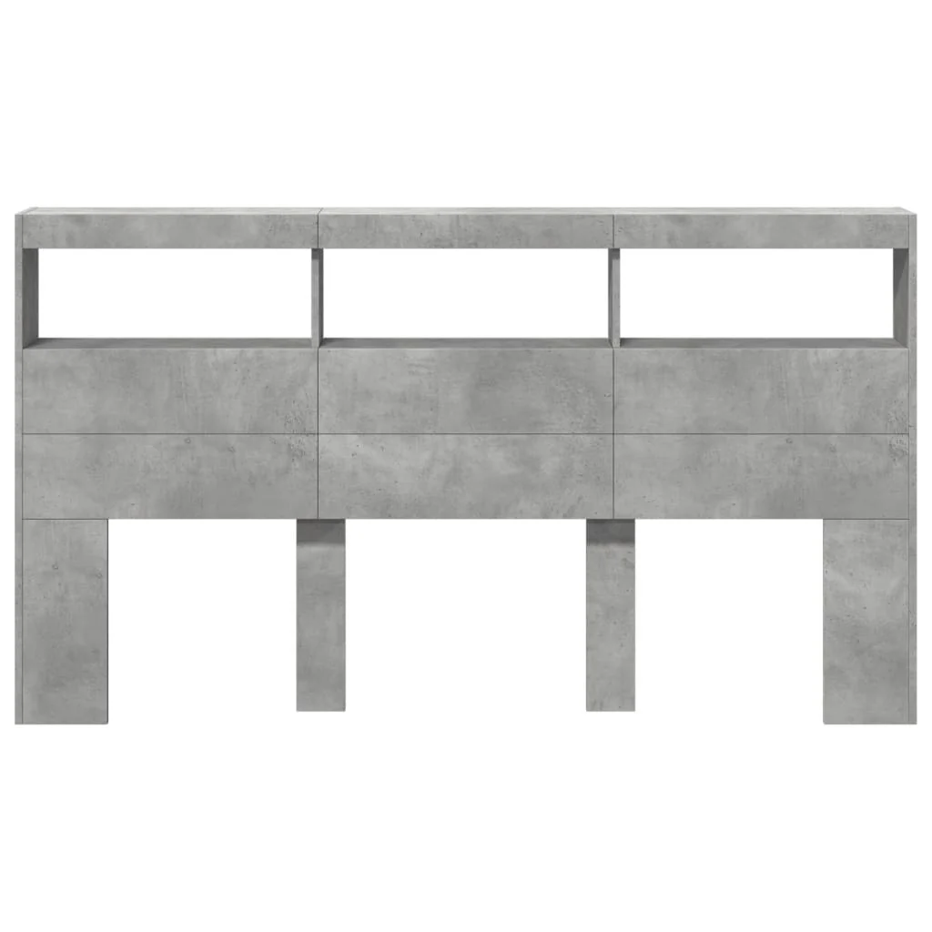 sengegavl med opbevaring og LED-lys 180x17x102 cm betongrå - Image 6