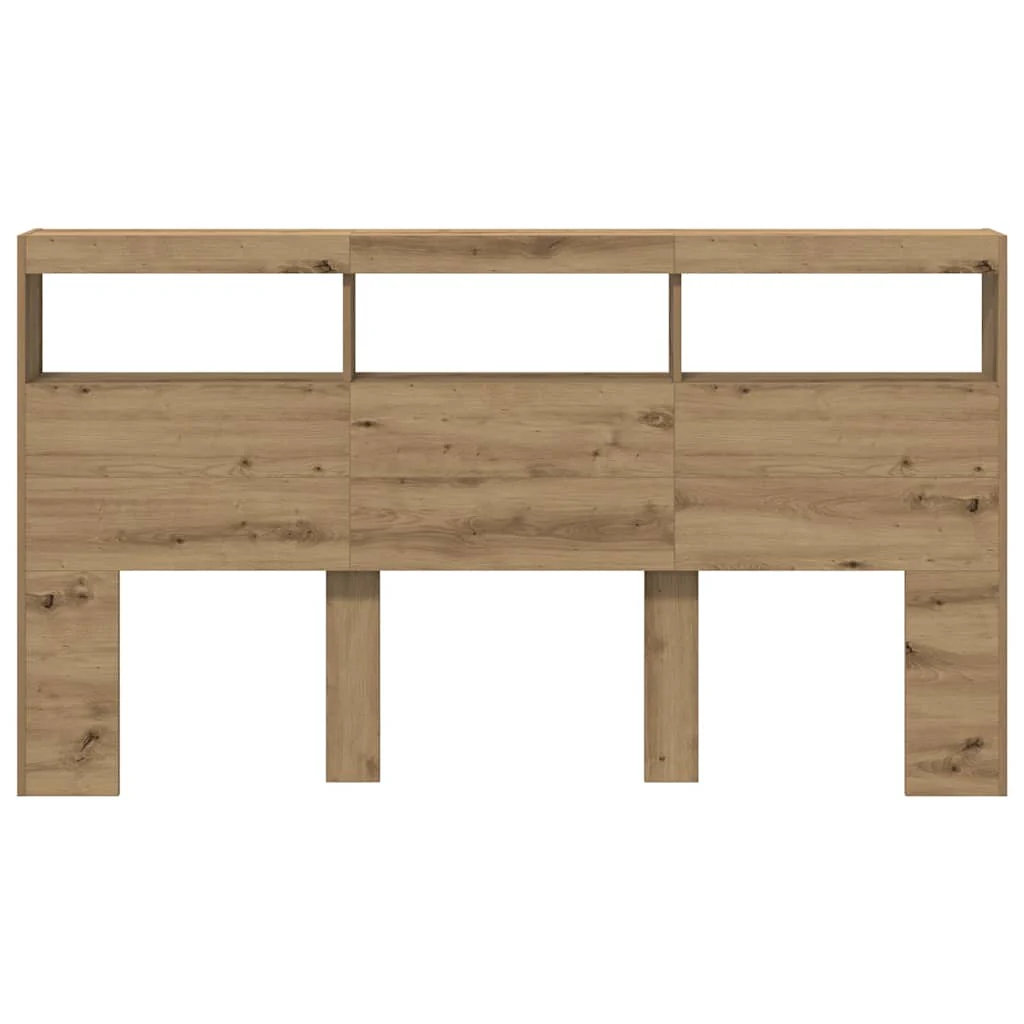 sengegavl med opbevaring og LED-lys 180x17x102 cm kunsteg - Image 7
