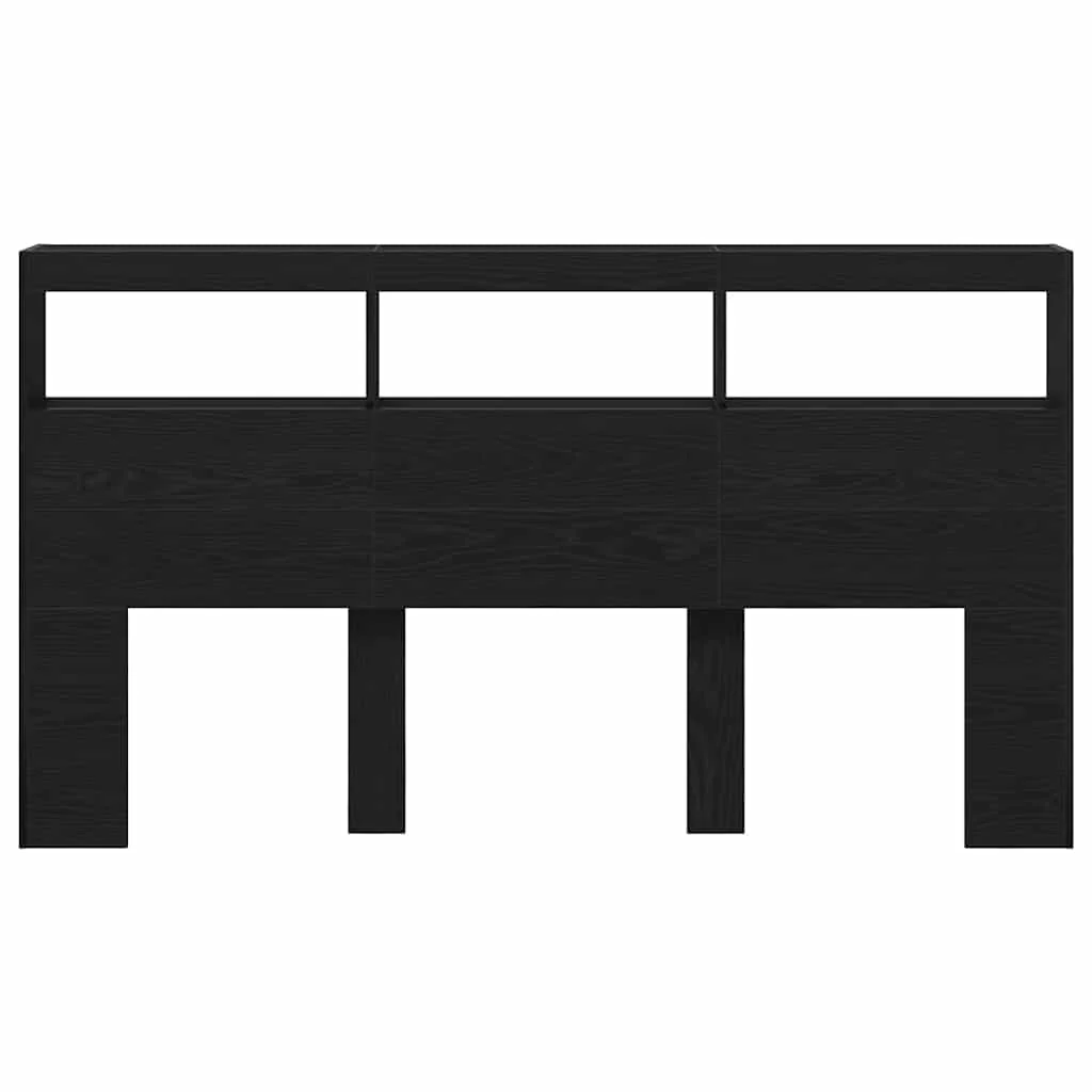 sengegavl med opbevaring og LED-lys 180x17x102 cm sort eg - Image 7