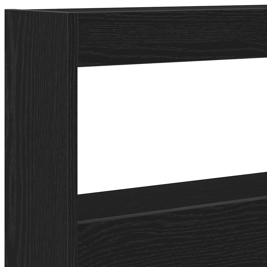 sengegavl med opbevaring og LED-lys 180x17x102 cm sort eg - Image 9