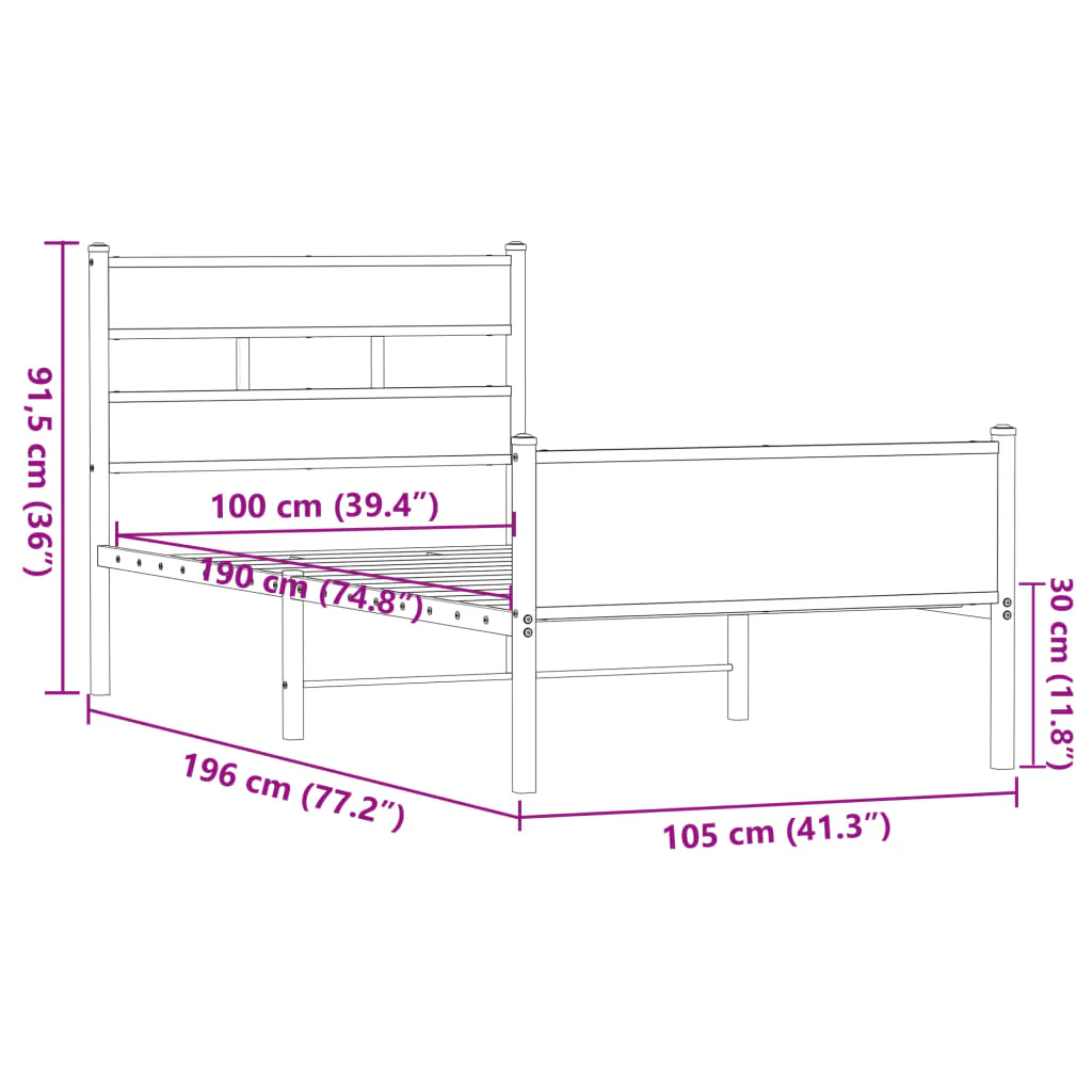 sengeramme 100x190 cm uden madras konstrueret træ brunt eg - Image 8