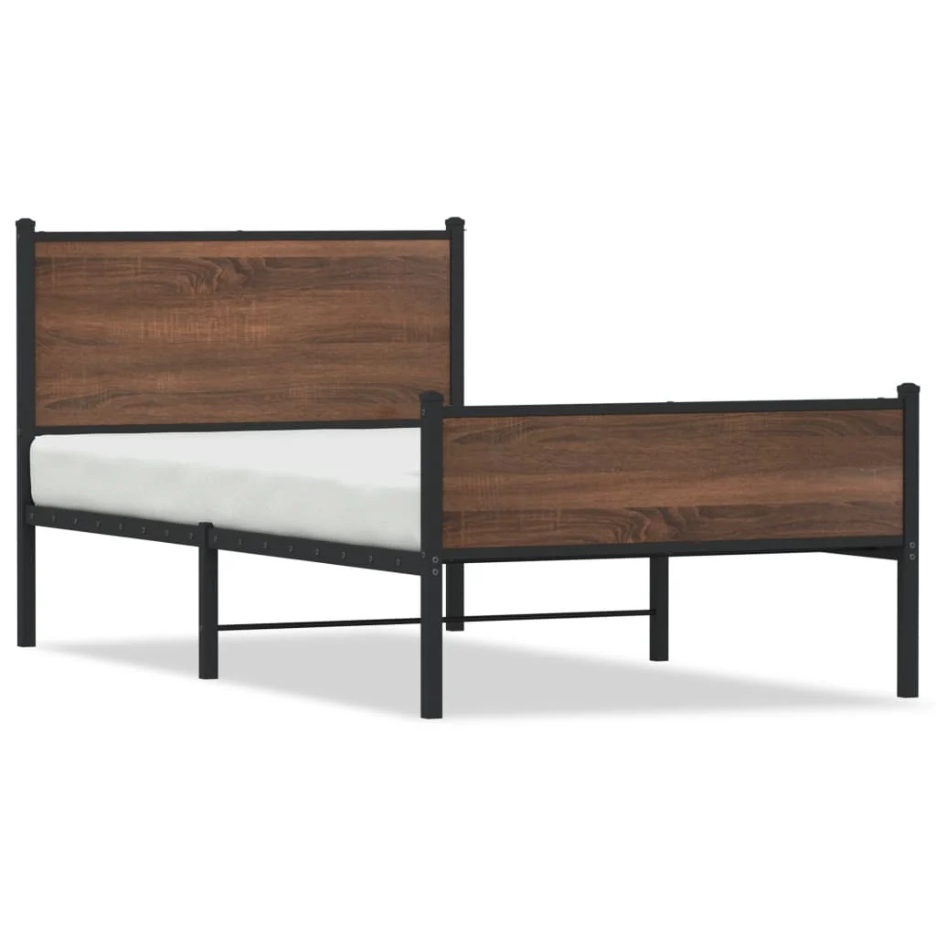 sengeramme 100x190 cm uden madras metal brun egetræsfarve - Image 2