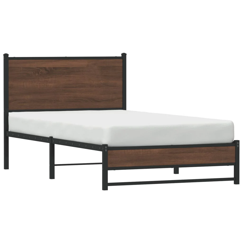 sengeramme 100x190 cm uden madras metal brun egetræsfarve - Image 4